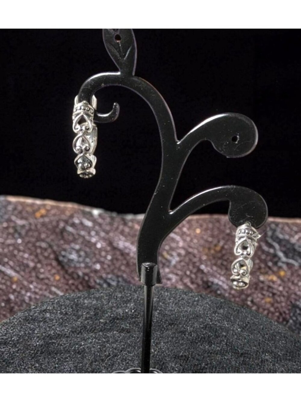 Vintage 1950's Sterling Silver Scroll Pattern Push Back Hoop Earrings